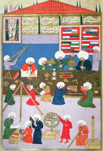 FY 1404 Takyuddin and other astronomers at the Galata observatory founded in 1557 by Sultan Suleyman à École turque, 18ème siècle