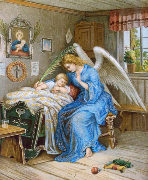 l'ange protecteur avec l'enfant dormant à (autour de 1900) Auteur anonyme