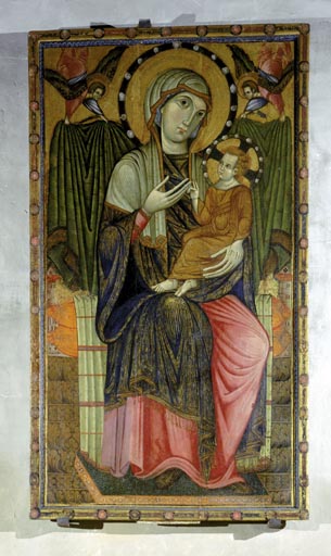 Thronende Maria mit Kind und zwei Engel à vers Maître de Sainte Chiara