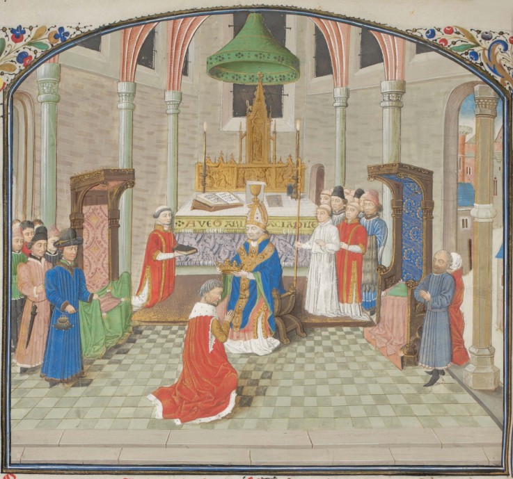 The coronation of Baldwin I on Christmas Day 1100. Miniature from the "Historia" by William of Tyre à Artiste inconnu