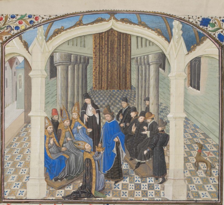 The coronation of Baldwin II on 1118. Miniature from the "Historia" by William of Tyre à Artiste inconnu