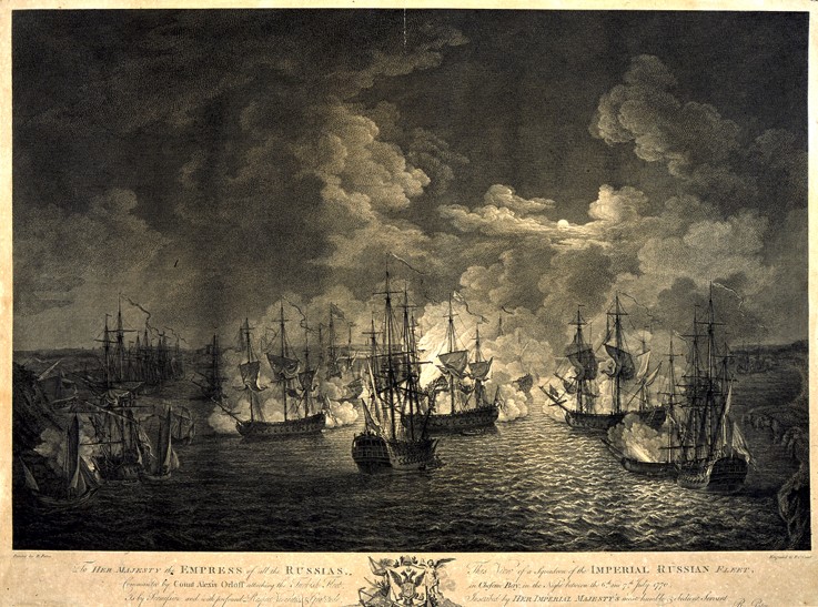 The naval Battle of Chesma on the night 26 July 1770 à Artiste inconnu