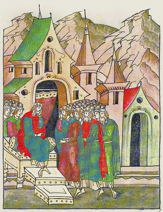 Yaropolk of Kiev calls his brothers to reconcile. (From the Illuminated Compiled Chronicle) à Artiste inconnu