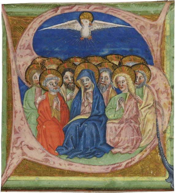 The Pentecost. Initial "S" from an manuscript Gradual à Artiste inconnu