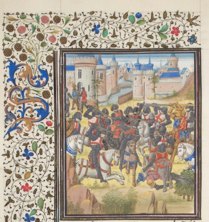 Victory of Richard the Lionheart over Philip Augustus in 1198. Miniature from the "Historia" by Will à Artiste inconnu