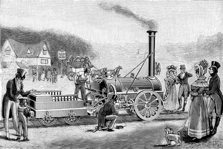 Stephenson's steam locomotive "Rocket" in 1830 à Artiste inconnu