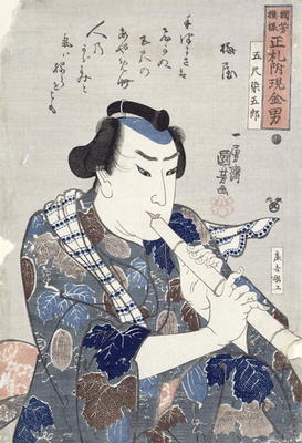 Man Playing a Flute (woodblock print) à Utagawa Kuniyoshi