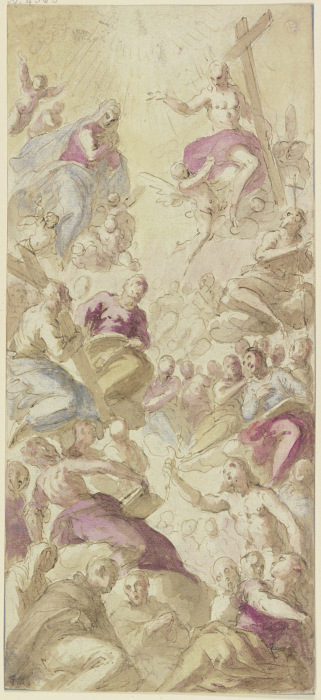 Christus und Maria im Himmel umgeben von vielen Heiligen à Ventura Salimbeni