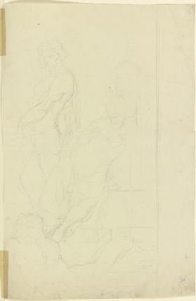 Un nu masculin debout et un nu féminin assis, à ses pieds un nu masculin allongé
