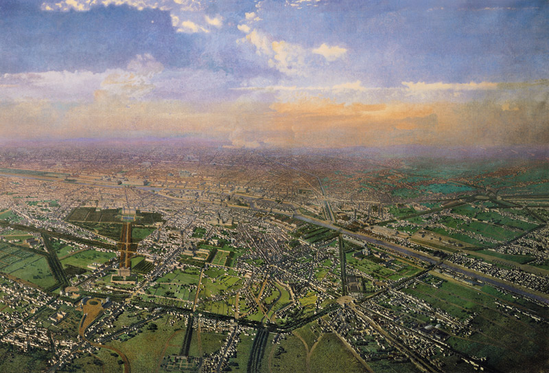General view of Paris from a hot-air balloon à Victor Navlet