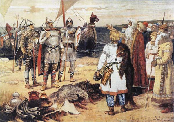 The Invitation of the Varangians: Rurik and his brothers arrive in Staraya Ladoga à Viktor Michailowitsch Wasnezow
