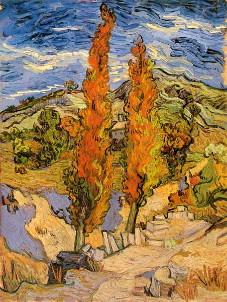 Deux peupliers sur la route des collines à Vincent van Gogh