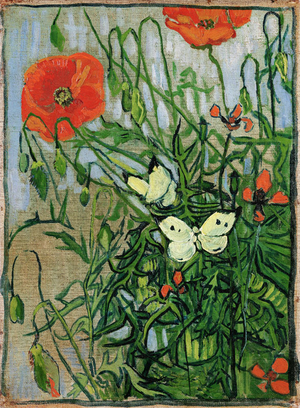 Papillons et pavots à Vincent van Gogh