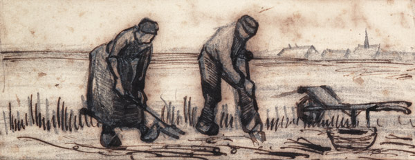 The Potato Harvest, from a Series of Four Drawings Symbolizing the Four Seasons (pencil, pen and bro à Vincent van Gogh