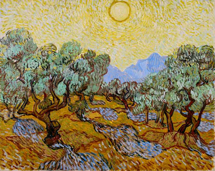 Oliviers sous le soleil - peinture huile sur toile de Vincent van Gogh en  reproduction imprimée ou copie peinte à l\'huile sur toile