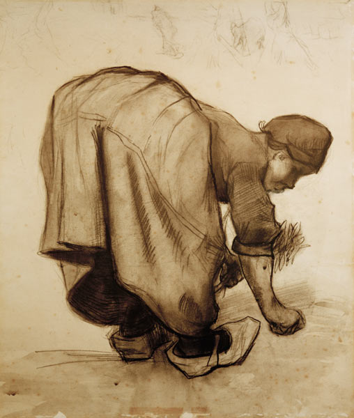 Van Gogh, Peasant Woman Gleaning /Draw. à Vincent van Gogh