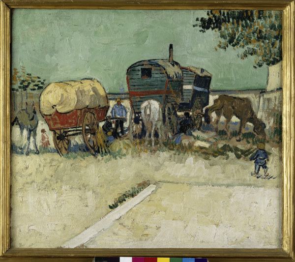 Van Gogh / Gypsy camp, horse-drawn wag. à Vincent van Gogh