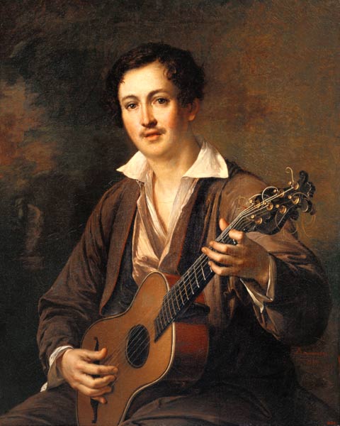 The guitarist - Wassili Tropinin en reproduction imprimée ou copie peinte à  l\'huile sur toile
