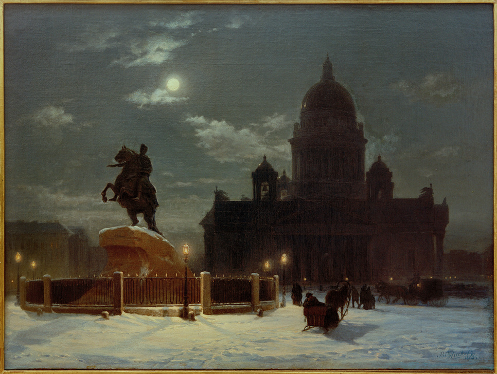 View of the statue of Peter the Great on the Senate Square à Wassilij Iwanowitsch Surikow