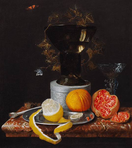 A Still Life with a Glass and Fruit on a Ledge à Wilhelm Ernst Wunder