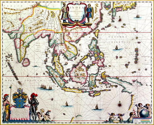 India Quae Orientalis Dicitur, Et Insulae Adiacentes, map showing South-East Asia and The East Indie à Willem Blaeu