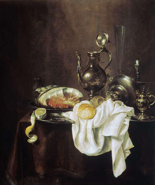 Still Life of Ham and Silver Plate à Willem Claesz Heda