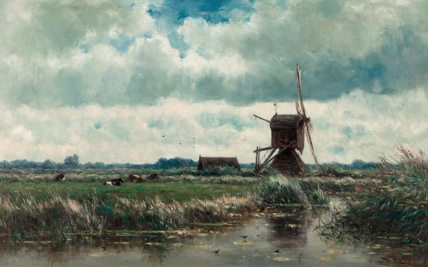 Polder landscape with windmill near Abco - Willem Roelofs en reproduction  imprimée ou copie peinte à l\'huile sur toile