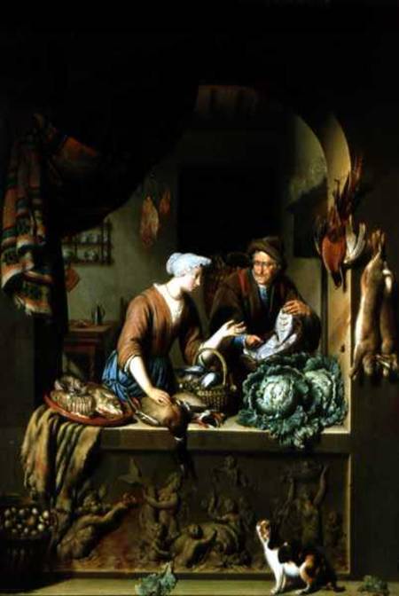 A Woman and a Fish Peddler à Willem van Mieris