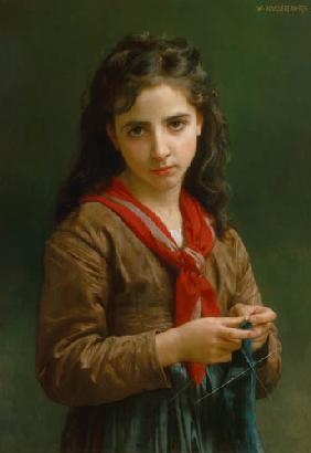 Jeune fille tricotant