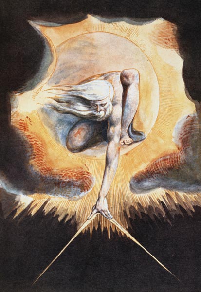 The Ancient of Days, from 'Europe a Prophecy', 1793 (etching with pen & ink, w/c and bodycolour on p à William Blake