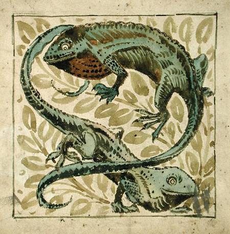 Lizards, design for a tile  on à William De Morgan