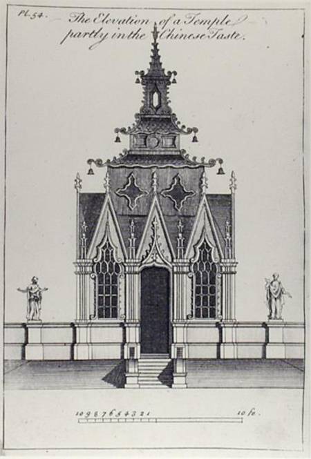 The Elevation of a temple partly in the Chinese Taste, from 'New Designs for Chinese Temples' à William Halfpenny