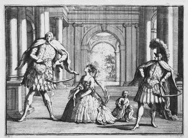 Farinelli, Cuzzoni and Senesino in Handel''s ''Flavio'', c.1728 à William Hogarth
