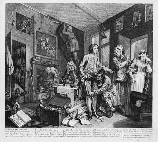 The Young Heir Takes Possession of the Miser''s Effects, plate I from ''A Rake''s Progress'' à William Hogarth