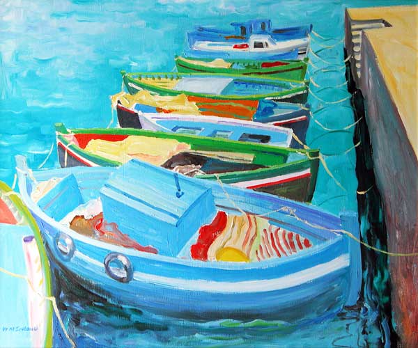 Blue Boats, 2003 (oil on board)  à William  Ireland