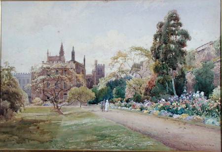 The long walk and flower border in May - New College, Oxford à William Matthison