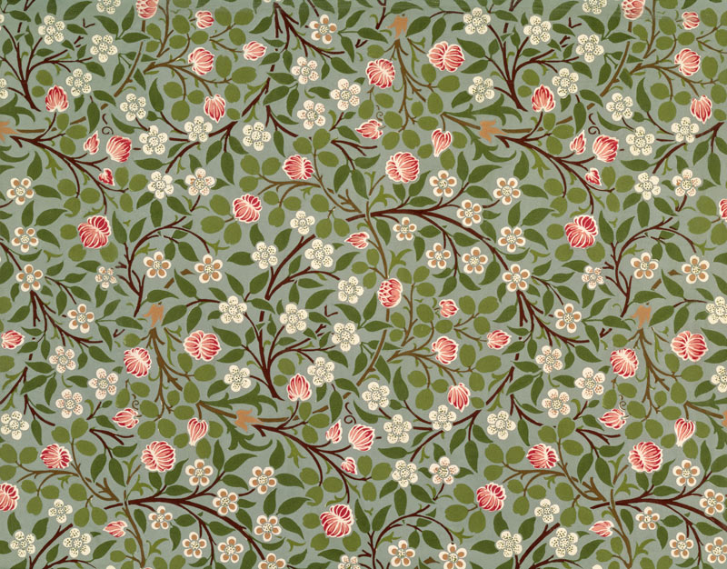 Small pink and white flower wallpaper design à William  Morris