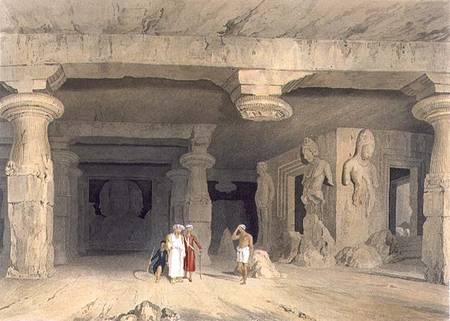 Interior of the Great Cave Temple of Elephanta, near Bombay, in 1803, from Volume II of 'Scenery, Co à William Westall