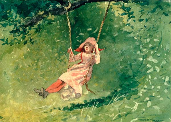 Girl on a Swing (w/c & pencil on paper) à Winslow Homer