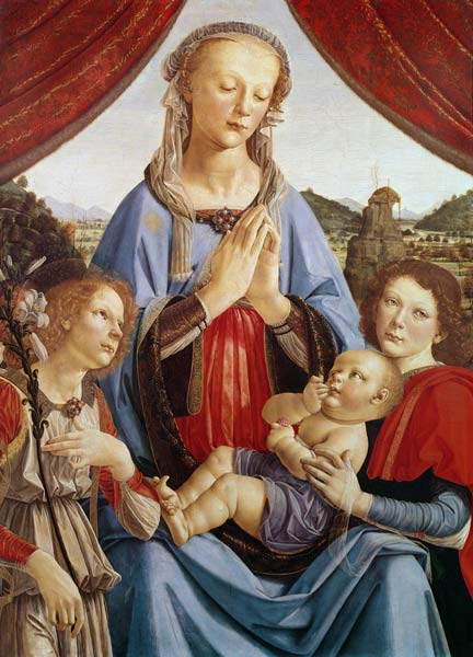 The Virgin and Child with Two Angels, c.1470''s (egg tempera on wood) à (atelier de) Andrea del Verrocchio